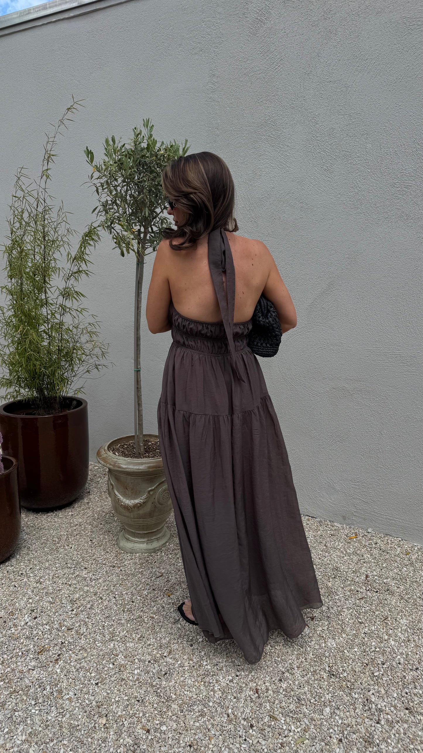 HALTER DRESS - BROWN
