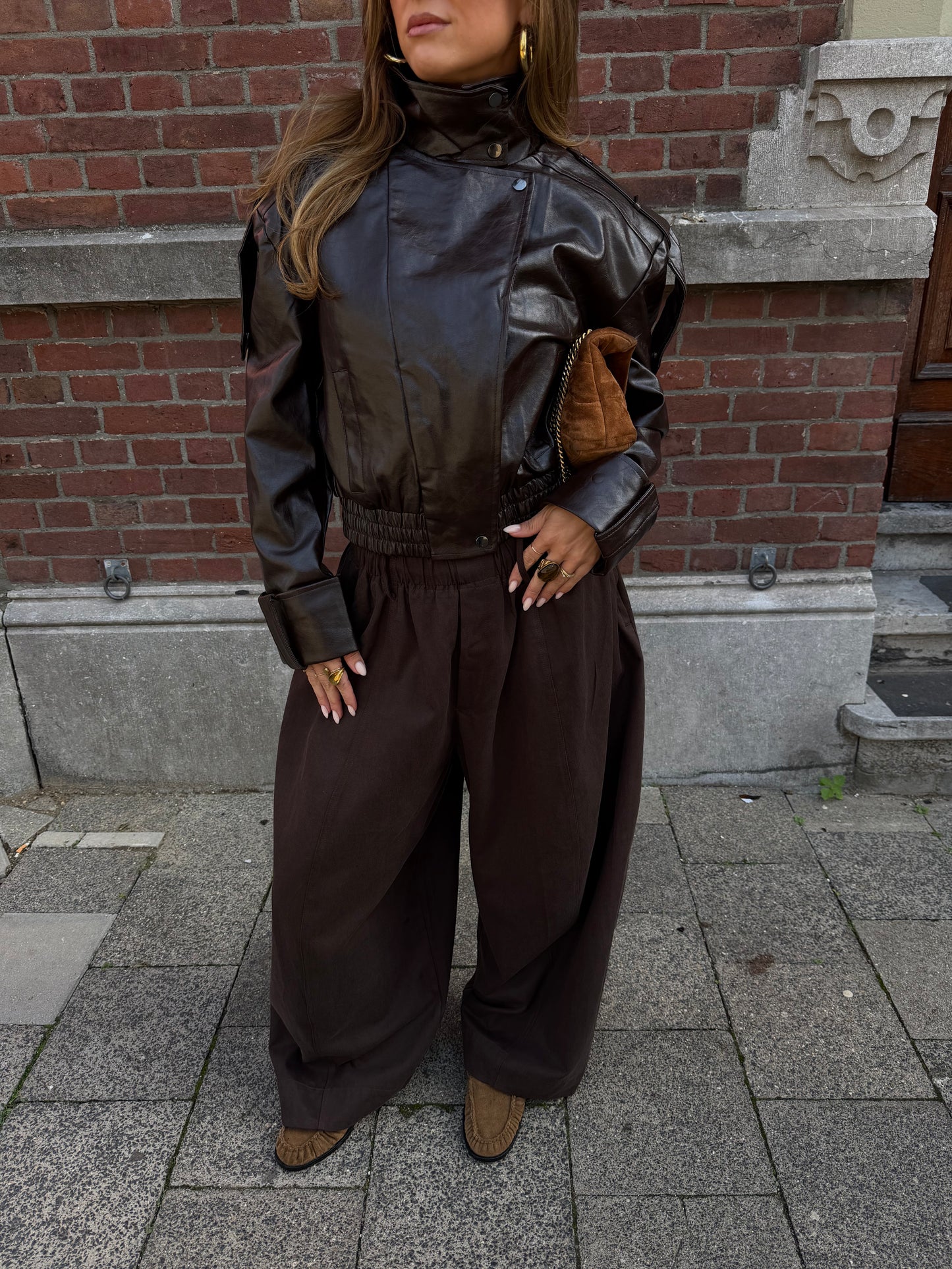 LEATHERLOOK JACKET - CHOCOLATE BROWN