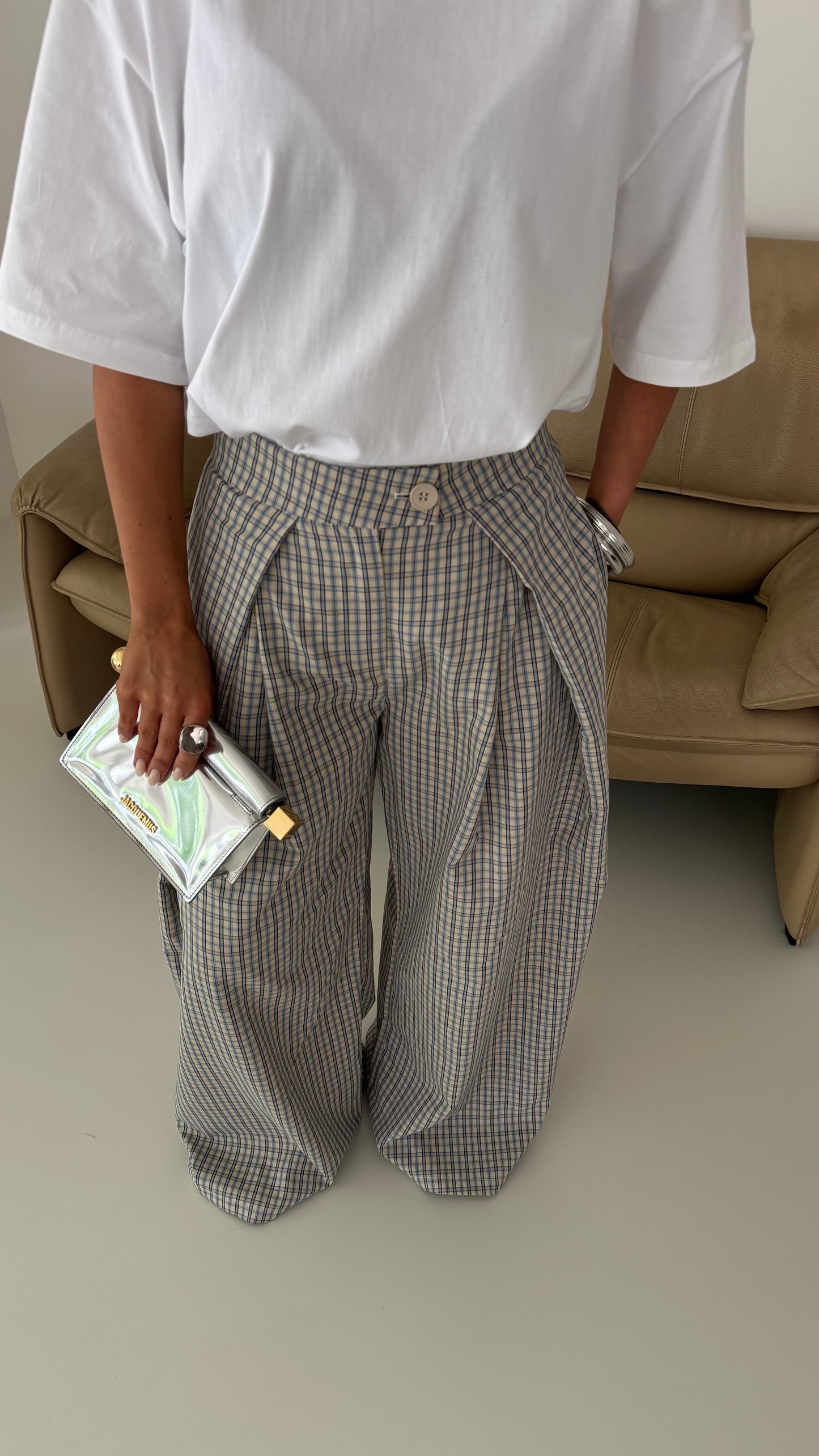 CHECKERED PANTS - BLUE/BEIGE