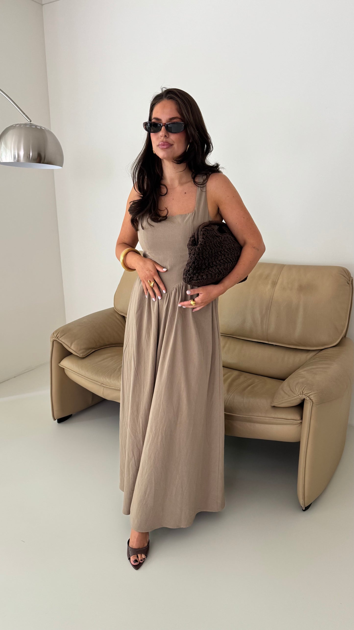 LINNEN MAXI DRESS - TAUPE