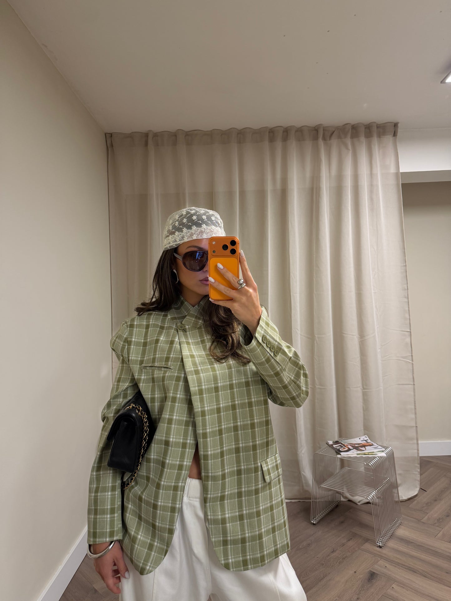 HIGH NECK BLAZER CHECKERED - GREEN