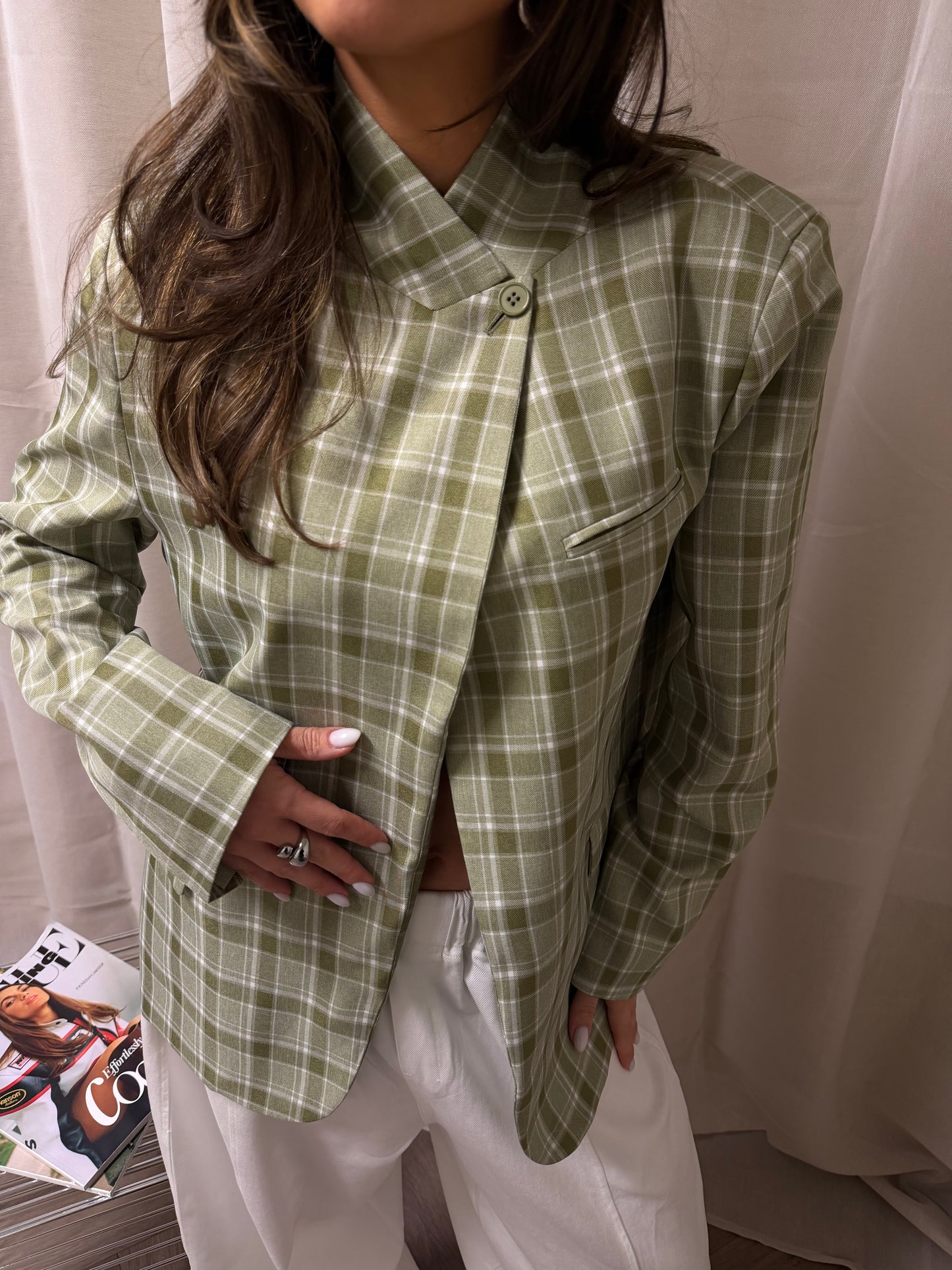 HIGH NECK BLAZER CHECKERED - GREEN