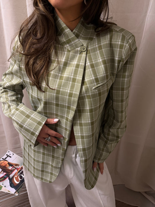HIGH NECK BLAZER CHECKERED - GREEN
