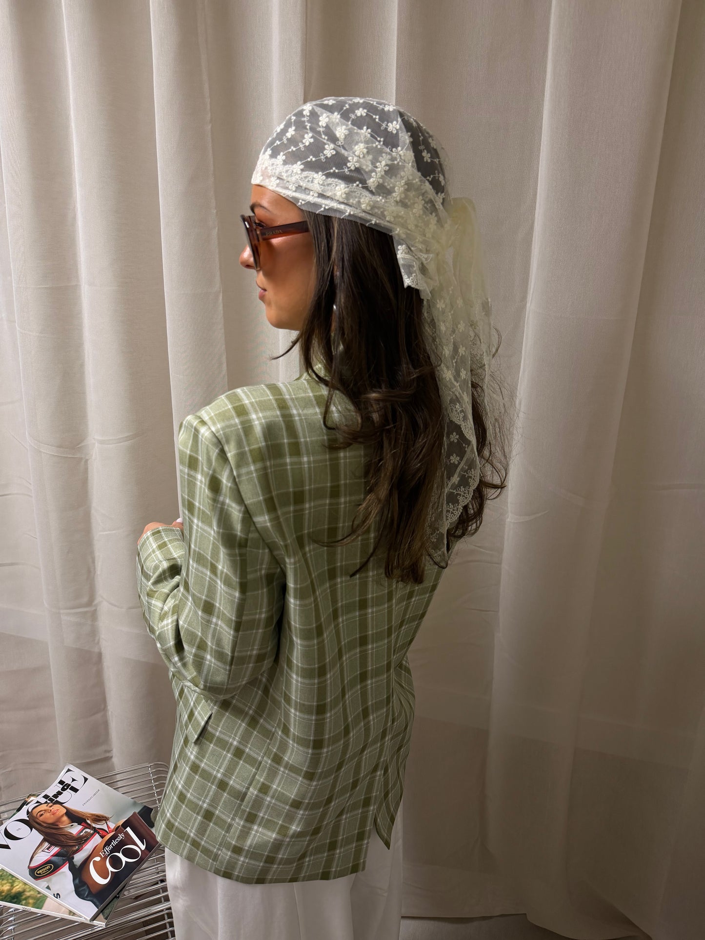 HIGH NECK BLAZER CHECKERED - GREEN