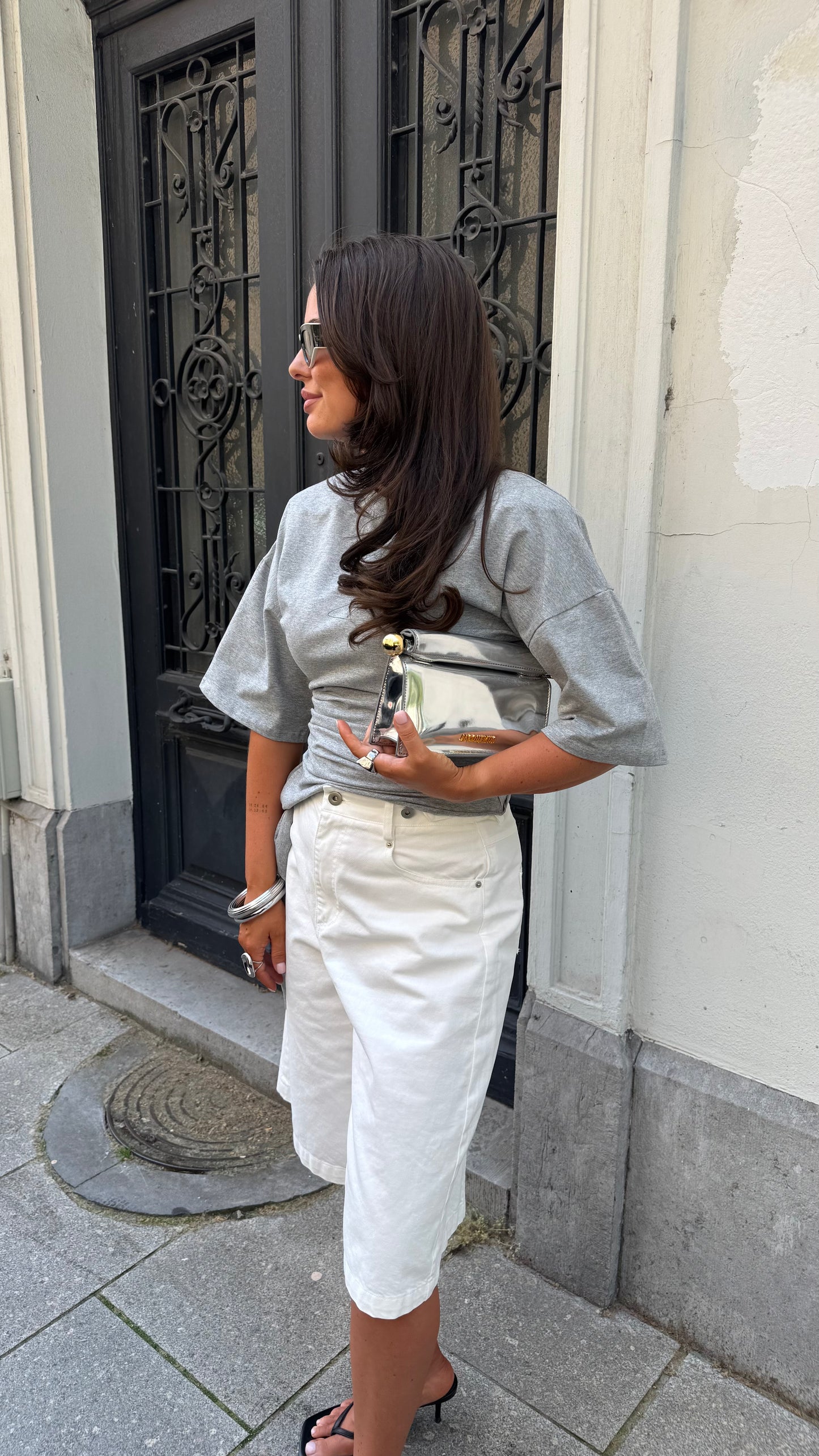 KNOT SHIRT WITH SHOULDER PADS - GREY