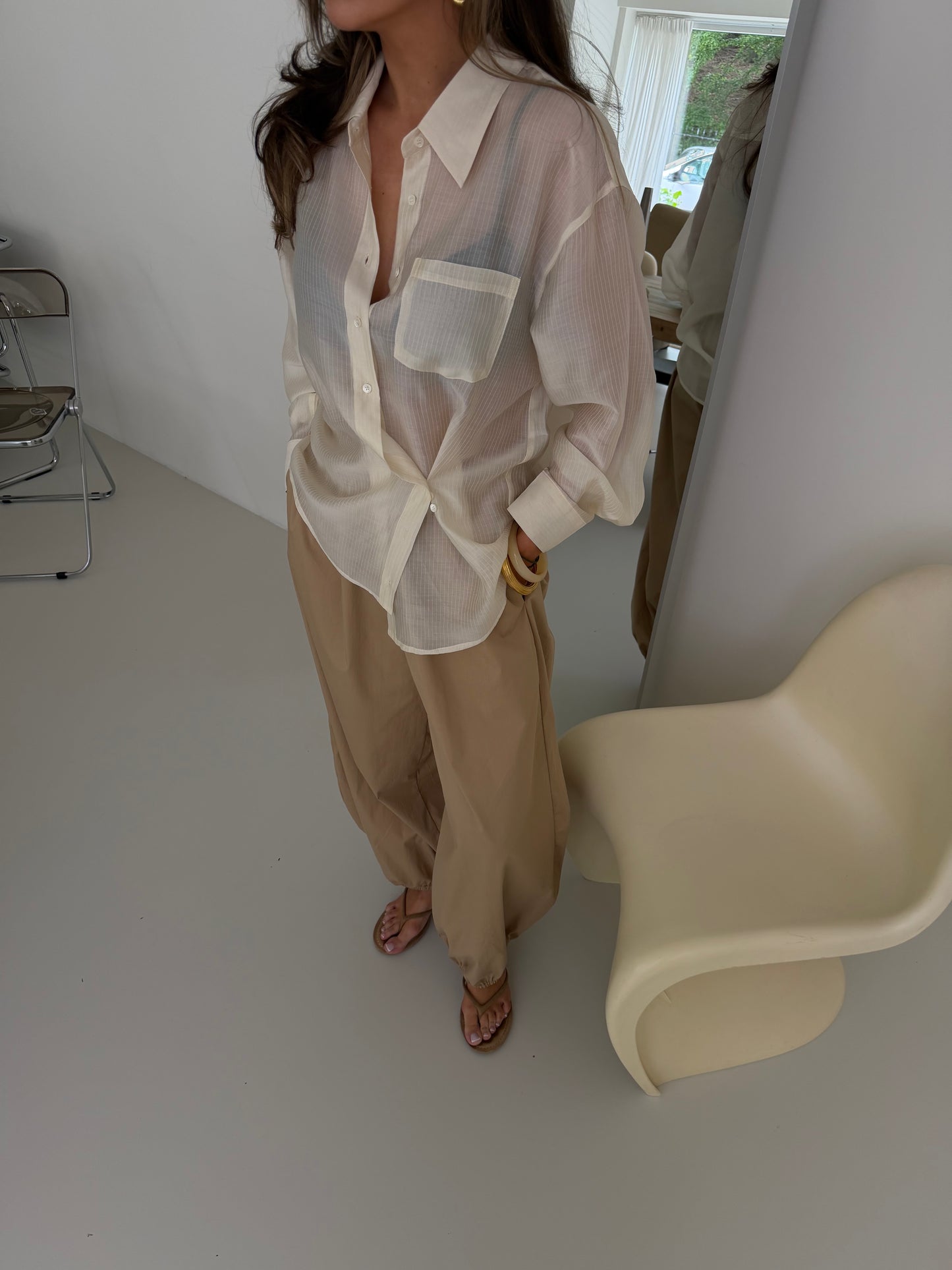 OVERSIZED SHEER BLOUSE - CREME