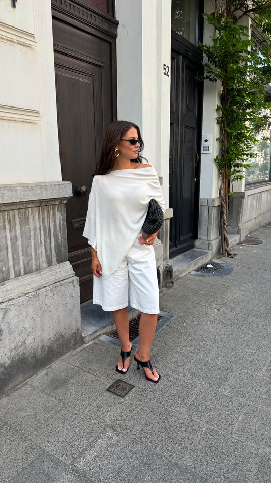 KNIT OFF SHOULDER TOP - CREME
