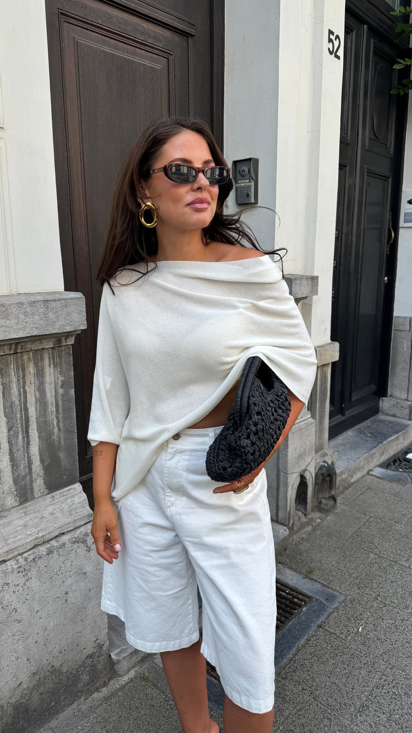 KNIT OFF SHOULDER TOP - CREME
