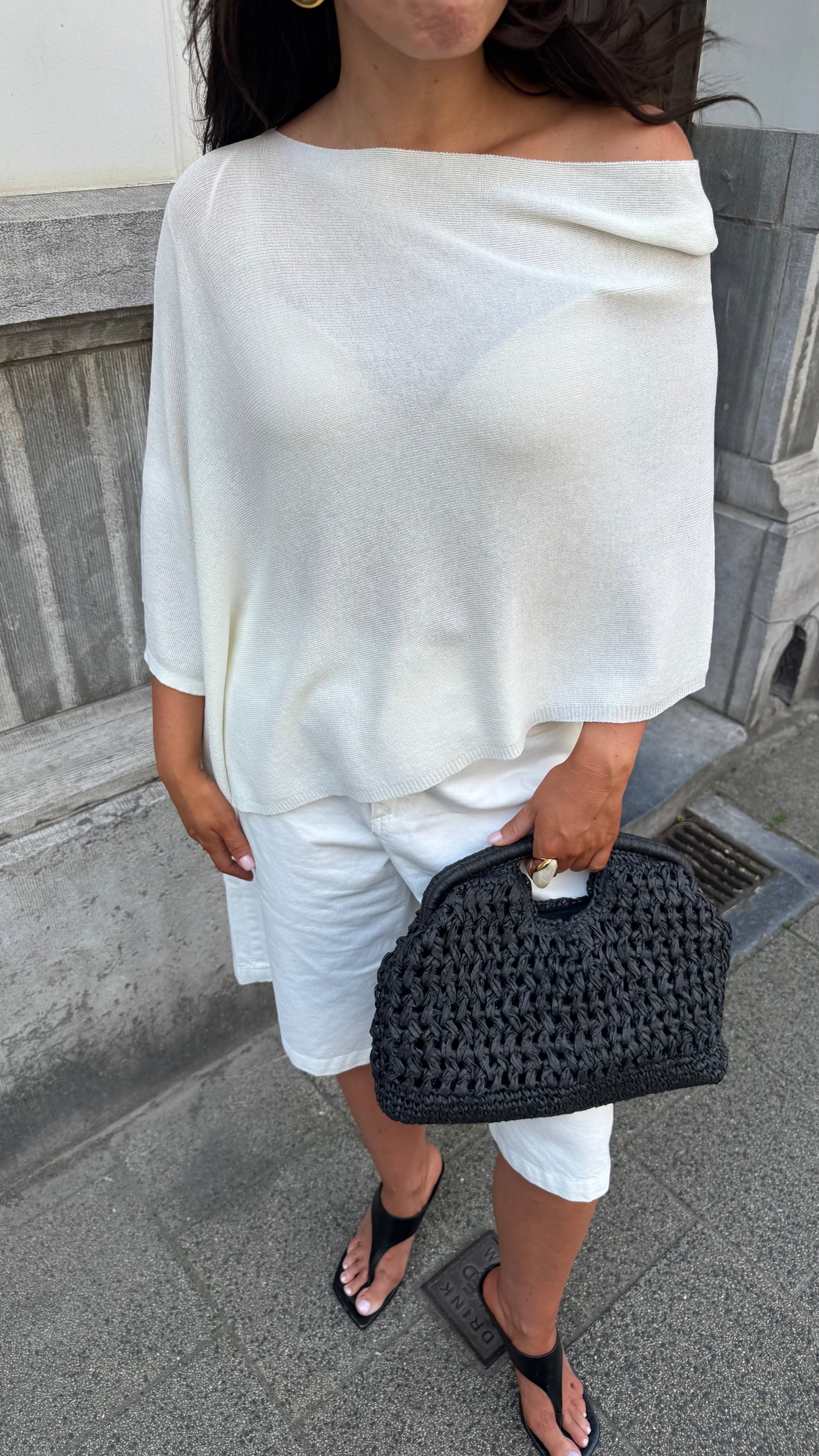 KNIT OFF SHOULDER TOP - CREME
