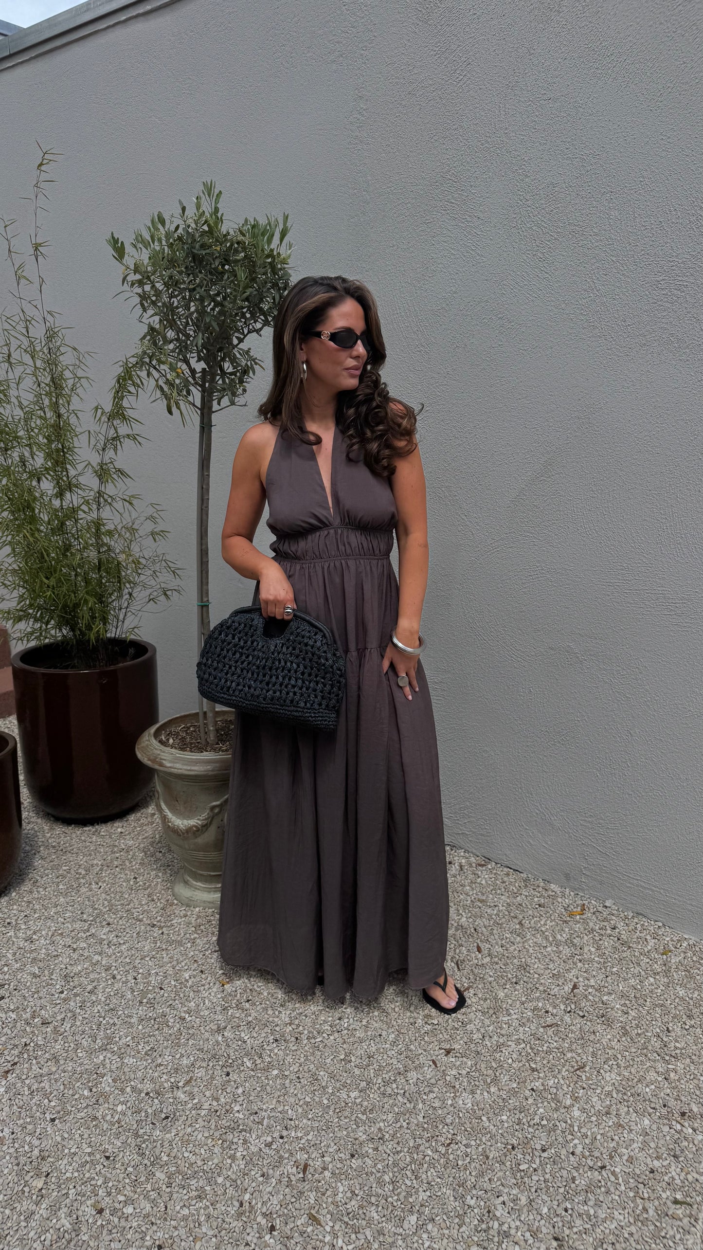 HALTER DRESS - BROWN