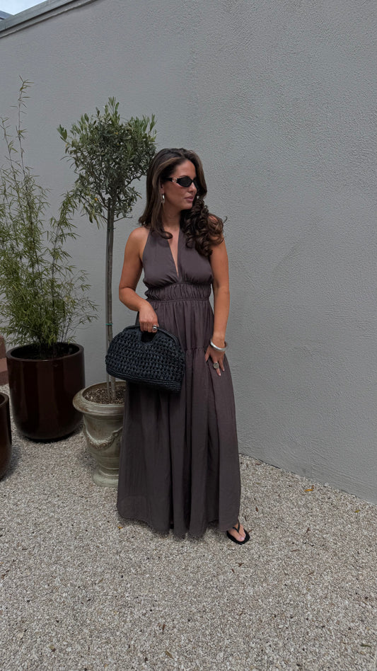 HALTER DRESS - BROWN