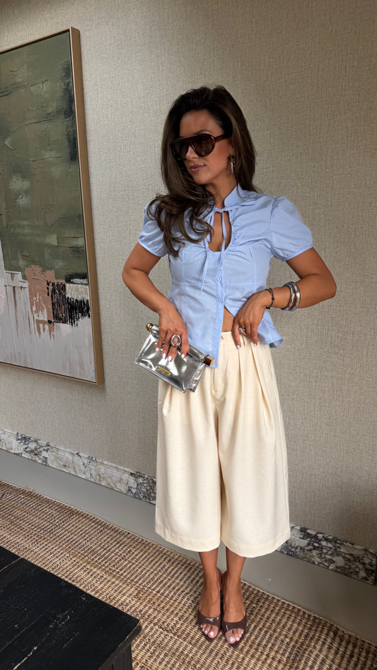 SHORT SLEEVE BALLOON BLOUSE - LIGHT BLUE