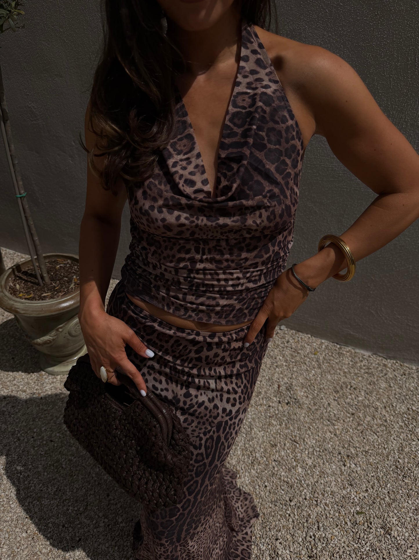 HALTER MESH TOP - LEOPARD