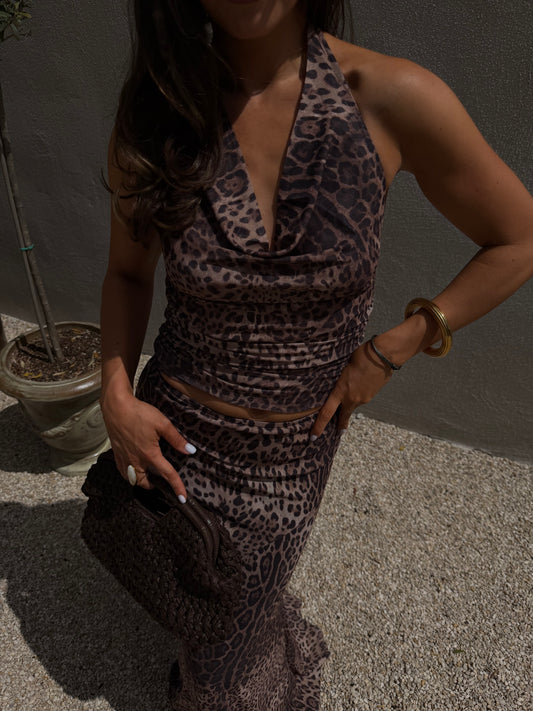 HALTER MESH TOP - LEOPARD