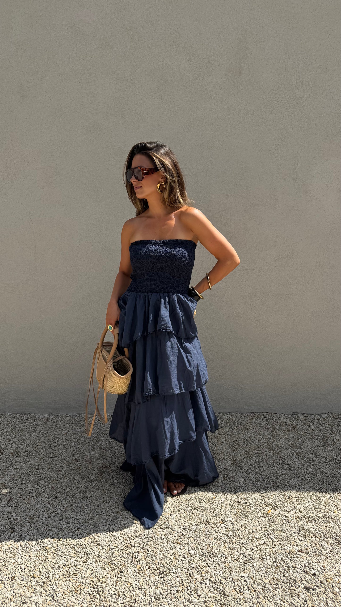 MAXI RUFFEL DRESS - NAVY