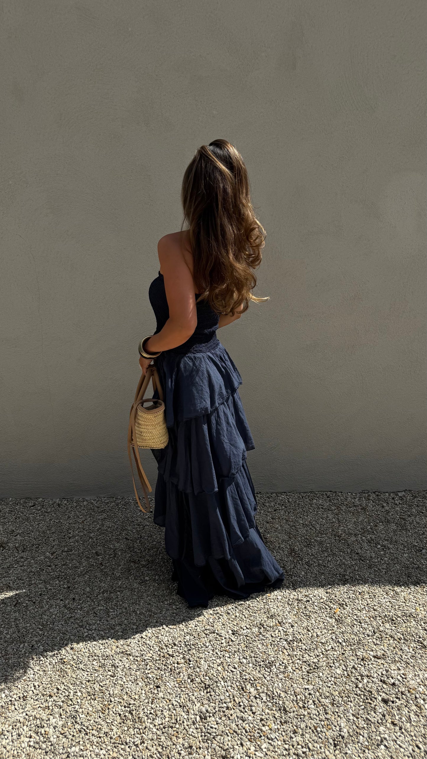 MAXI RUFFEL DRESS - NAVY