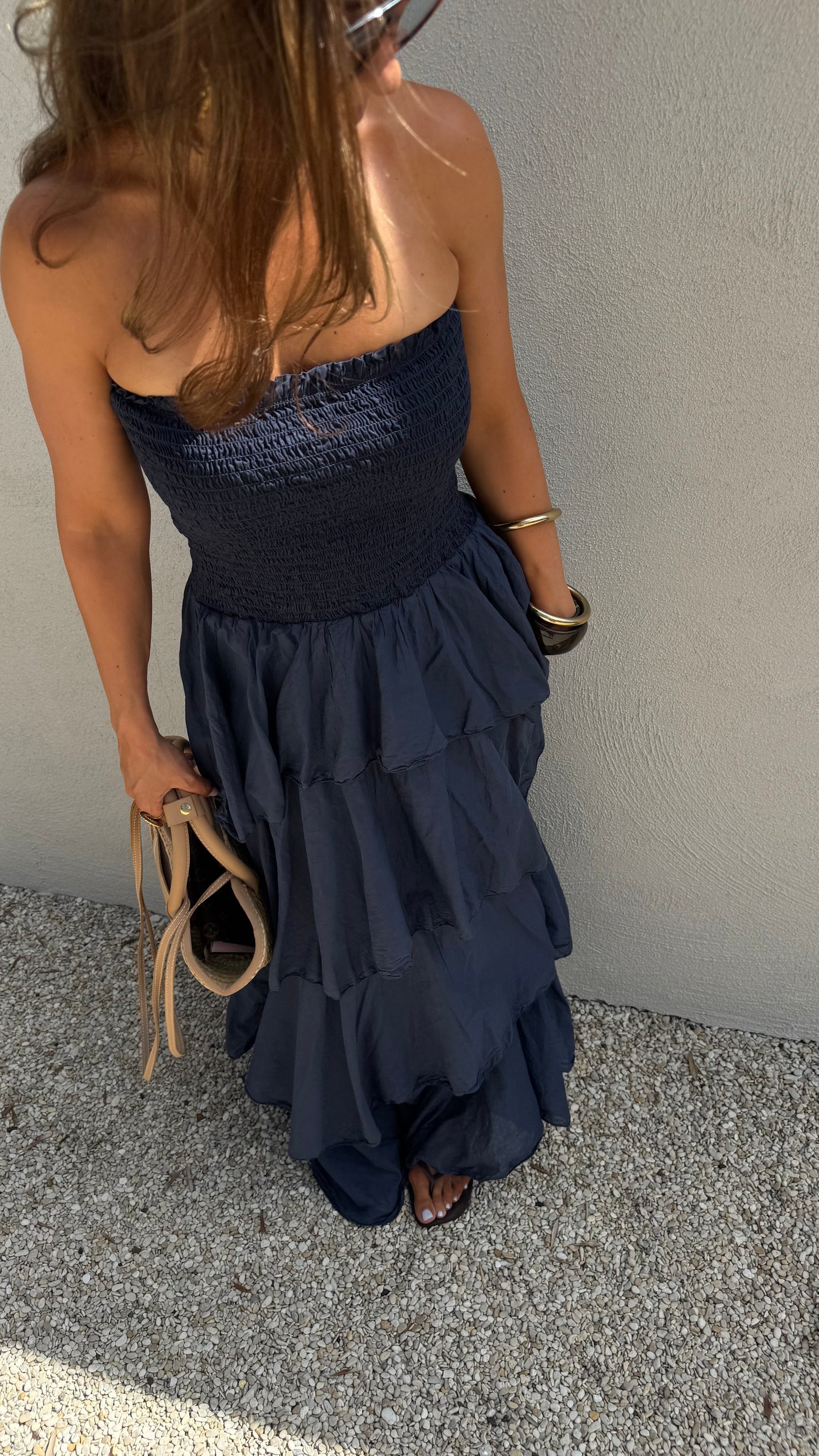 MAXI RUFFEL DRESS - NAVY