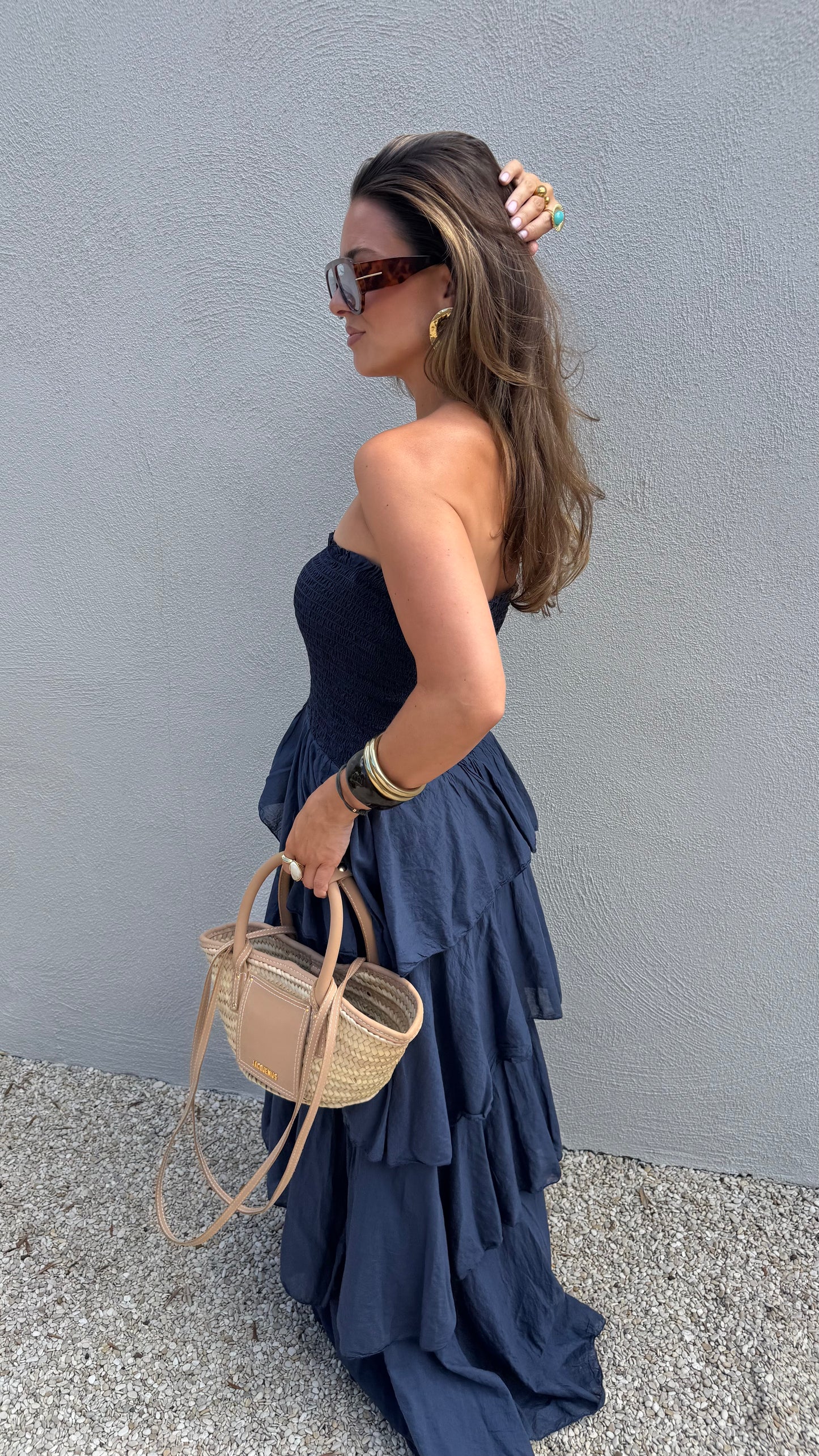 MAXI RUFFEL DRESS - NAVY