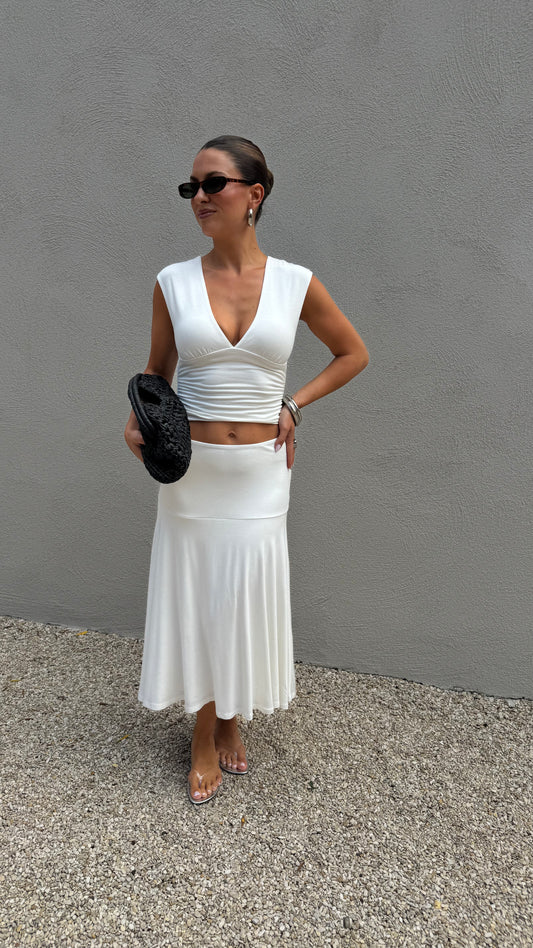 FLOWY MIDI SKIRT - WHITE