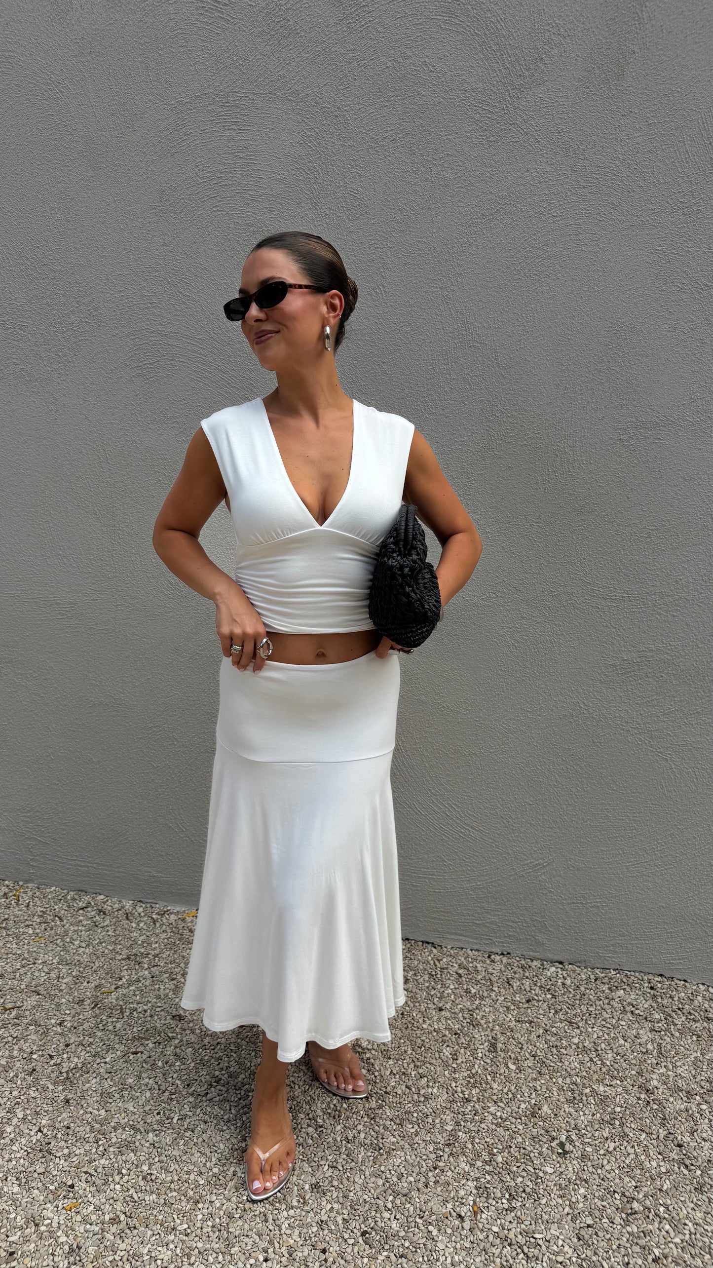 FLOWY MIDI SKIRT - WHITE