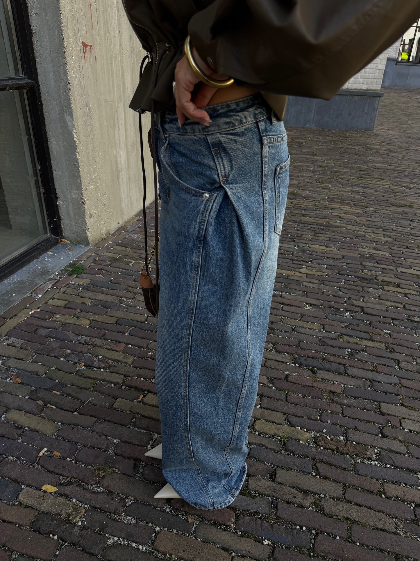 DETAILED WIDE LEG JEANS - BLUE