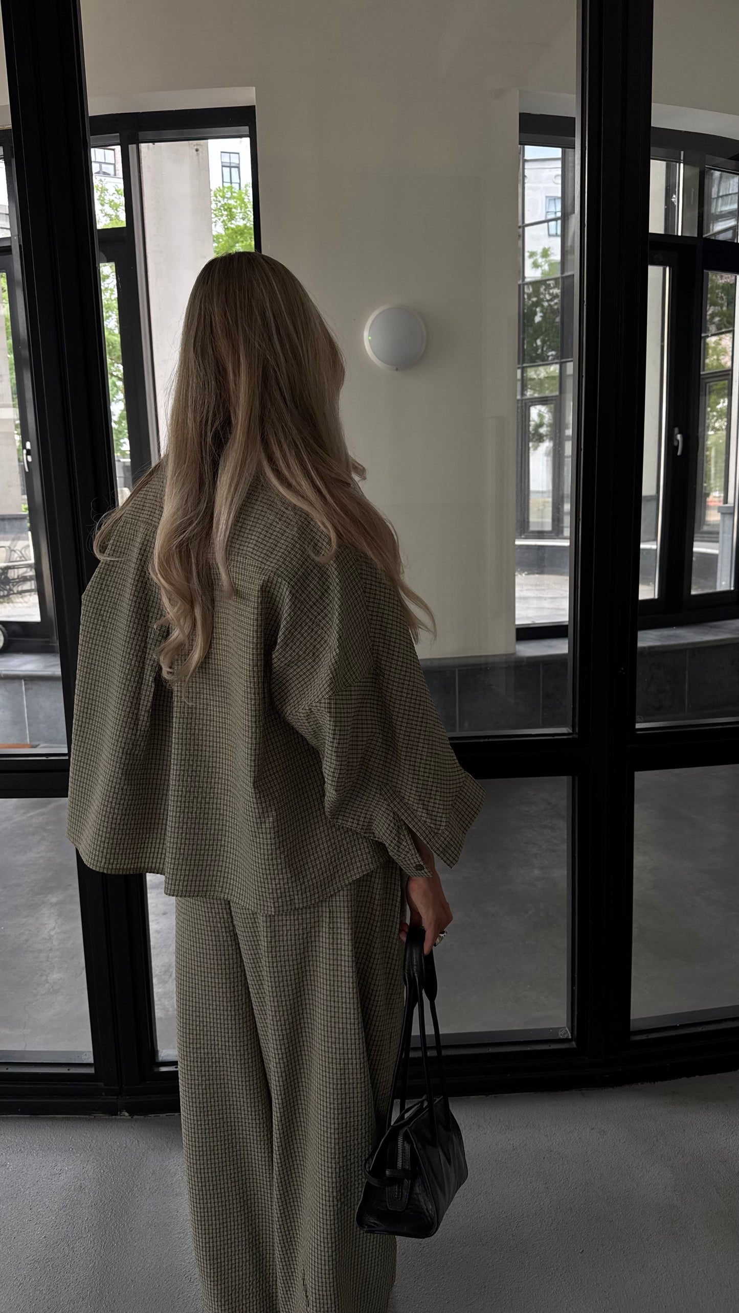 OVERSIZED CHECKERED BLOUSE - GREEN