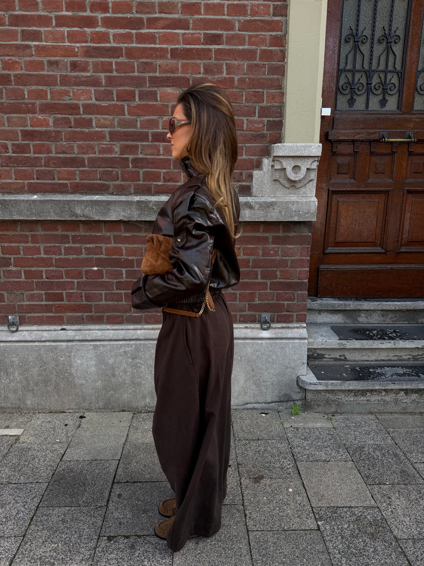 LEATHERLOOK JACKET - CHOCOLATE BROWN