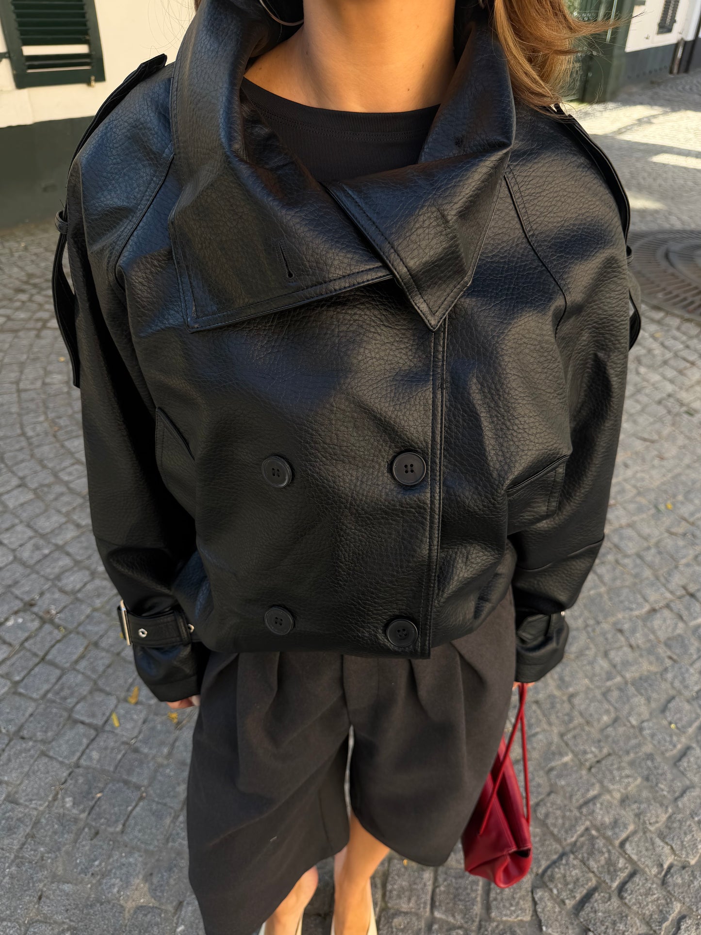 LEATHERLOOK JACKET - BLACK