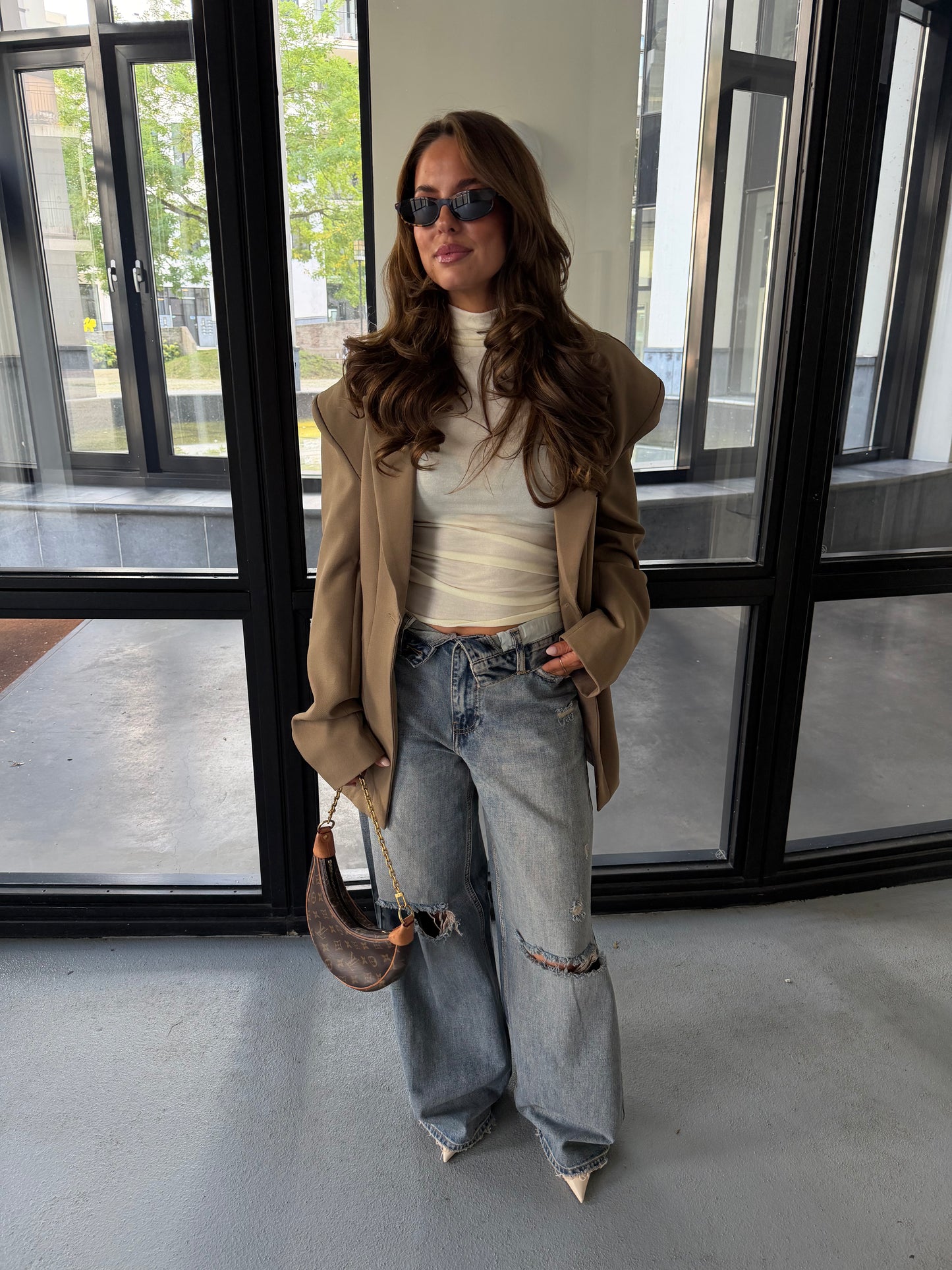 FOLDED WAIST JEANS - BLUE