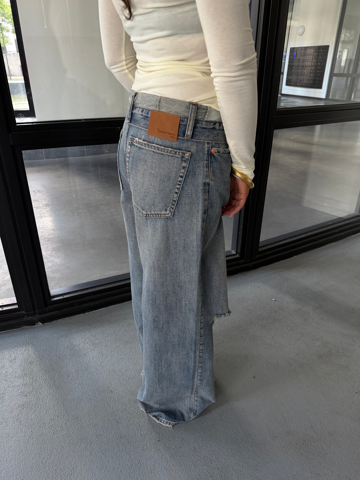 FOLDED WAIST JEANS - BLUE