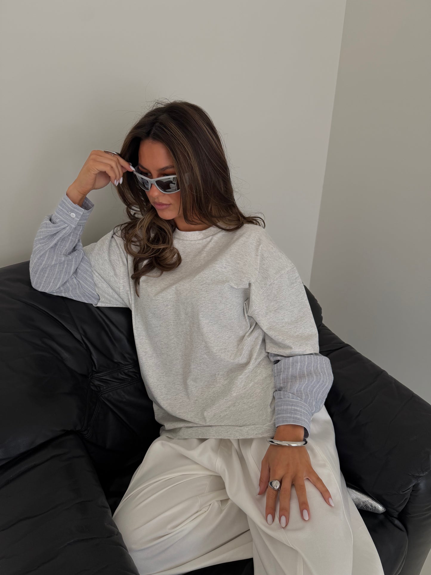 OVERSIZED SHIRT BLOUSE - GREY